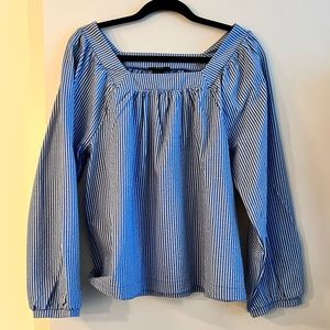 J.Crew blue and white stripes puffed sleeve blouse size L